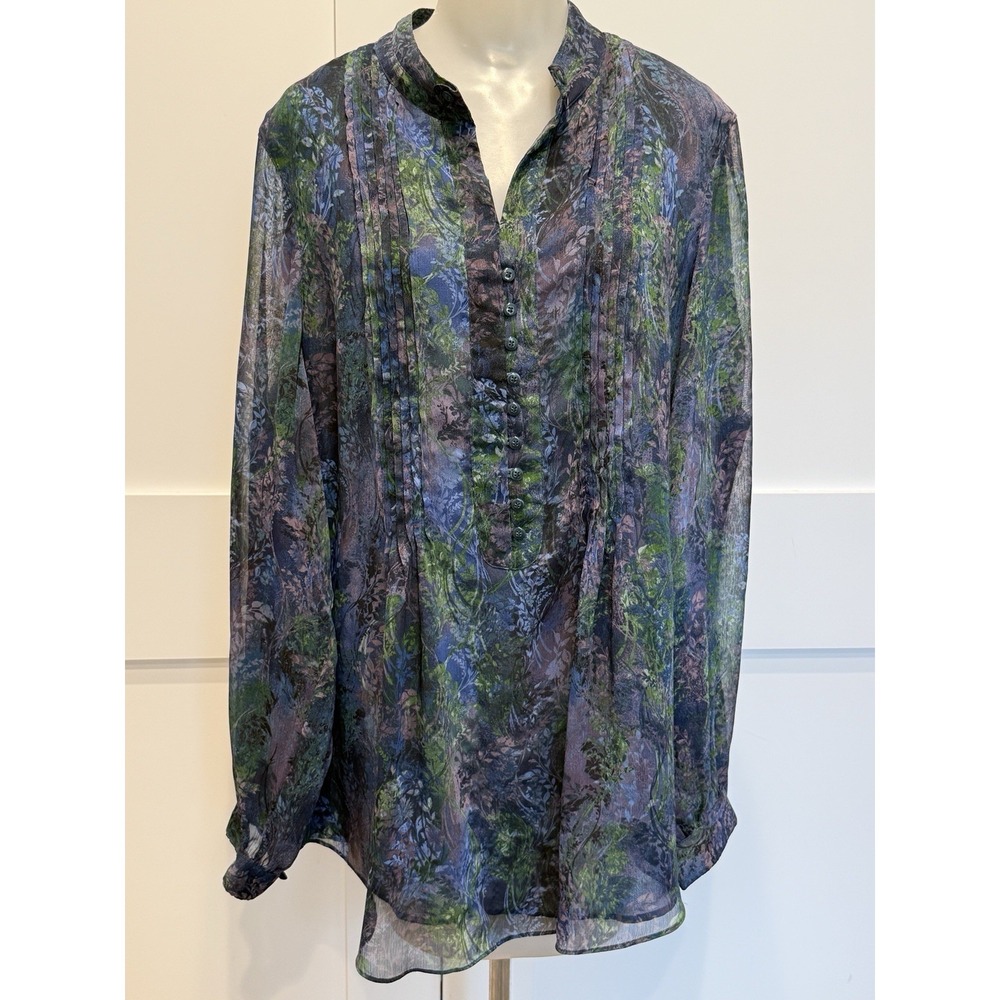 Coldwater Creek Romantic Woodland Forest Fairy Print Pintuck Sheer Tunic Top  2X